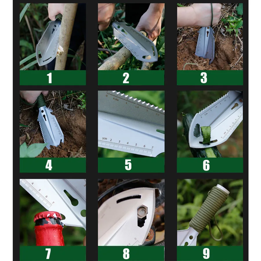 1 stücke Tragbare Edelstahl Outdoor Camping Wandern Schaufel Multifunktionale Armee Schaufel Military Survival Spaten Garten Hand Werkzeug – Detail 5