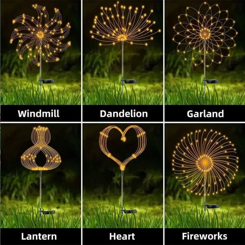 60LEDS Solar Firework Lights Waterproof Garden Lights Outdoor Solar Lights 8 Modes Landscape Lighting for Courtyard Pathway