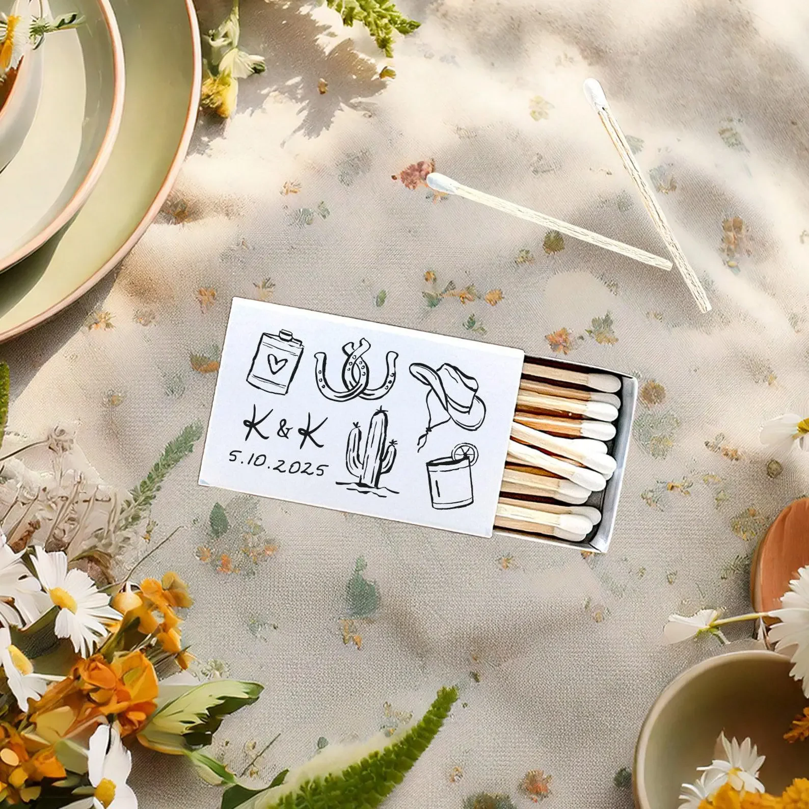 

Custom Whimsical Desert Icons Matchboxes | Wedding Bachelorette | Personalized | Bach Party Shower | Rehearsal Dinner Night Befo