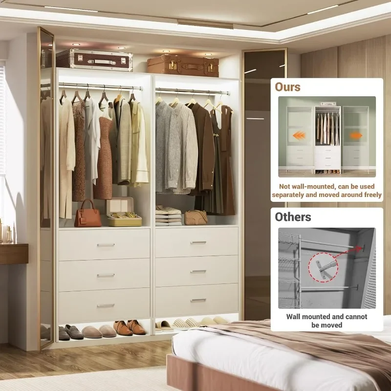 Aheaplus Closet System Organizer, Wood Organizer System, Walk-in Closet or Small Closets Wardrobe, Clothes Rack