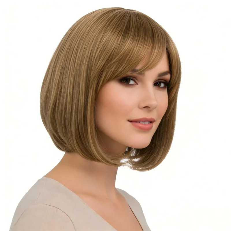 

Короткий светлый парик-боб с милой челкой, короткие прямые парики-боб для женщин, синтетический парик-боб с мелкими мелированиями, классический парик-боб для повседневной носки