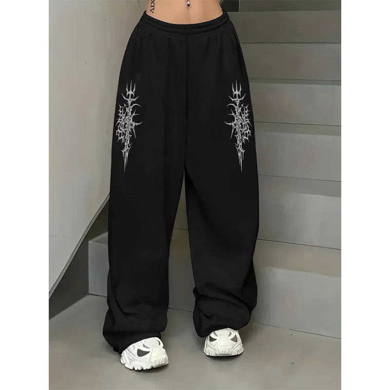 

American Street Men's Black and White Gothic Letter Sports Pants for Autumn and Winter, New Unisex Casual Jogging Sports Pants