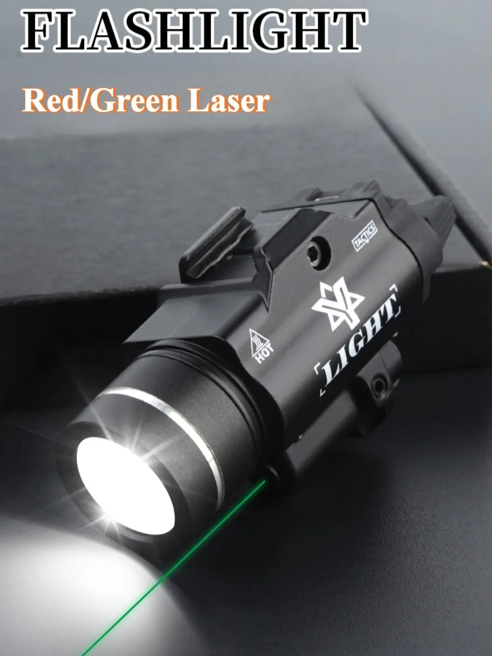 TR-1 Taktische Taschenlampe aus Metall mit Rot/Grün-Punkten, LED-Stroboskop, Waffenlicht für Outdoor-Jagd, passend für Picatinny-Führungsschiene 20mm, Bodenmontage – Detail 1