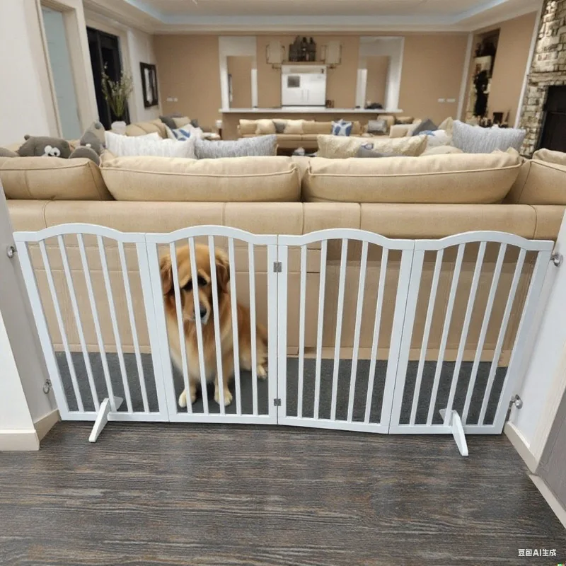 

4-Panel Folding Indoor Pet Fence Gate with Modern Button Closure Easy-to-Use Wood Barrier for Dogs Sports Style Pup Gate