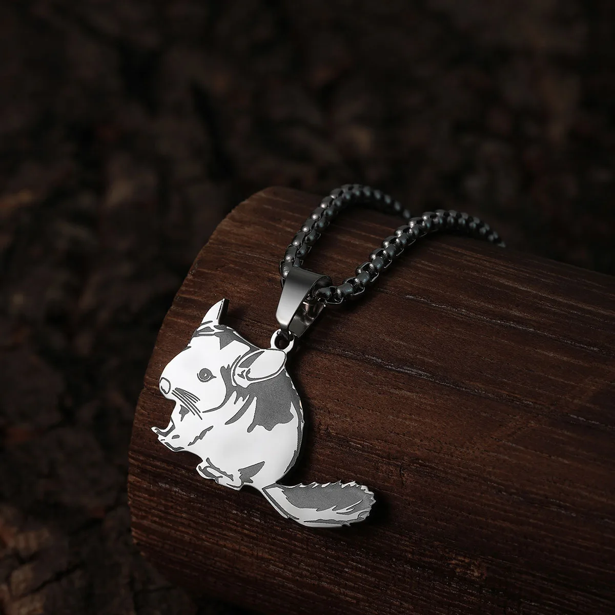 Kinitial Cute Chinchilla Pendant Men Stainless Steel Mouse Animal Charm Necklace Women Men Jewelry