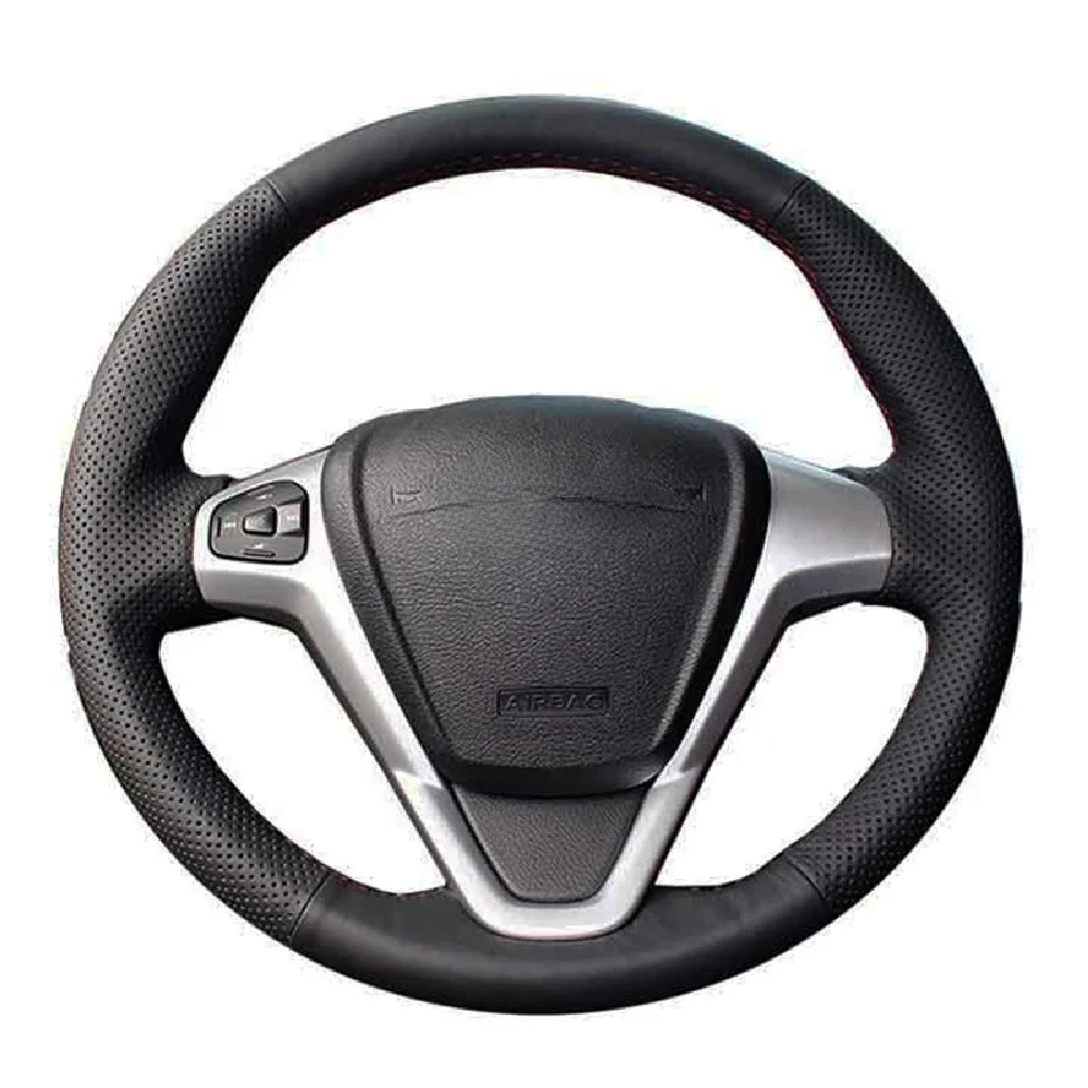 Car Steering Wheel Cover Customized Black Artificial Leather Braid Car Accessories For Ford Fiesta 2008-2013 Ecosport 2013-2016