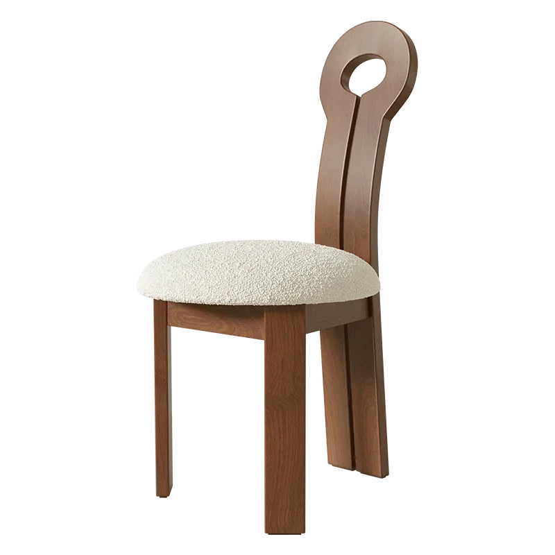 Simple Modern Cream Wind Dining Chair Creative Design Walnut Color Key Chair Advanced Light Luxury Lamb Wool Dressing Stool