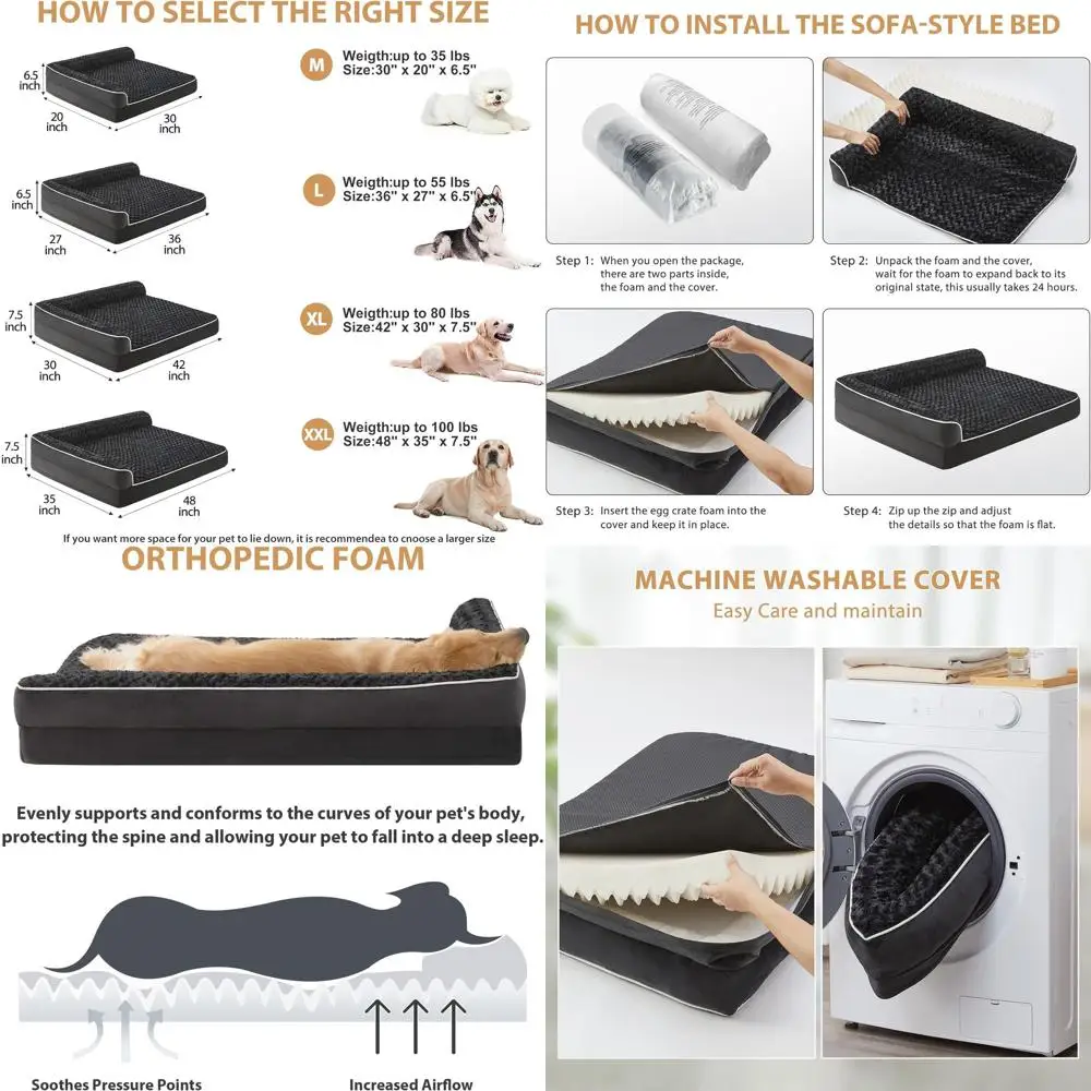 

Ортопедическая кровать для крупных собак с водонепроницаемым съемным чехлом и противоскользящим основанием