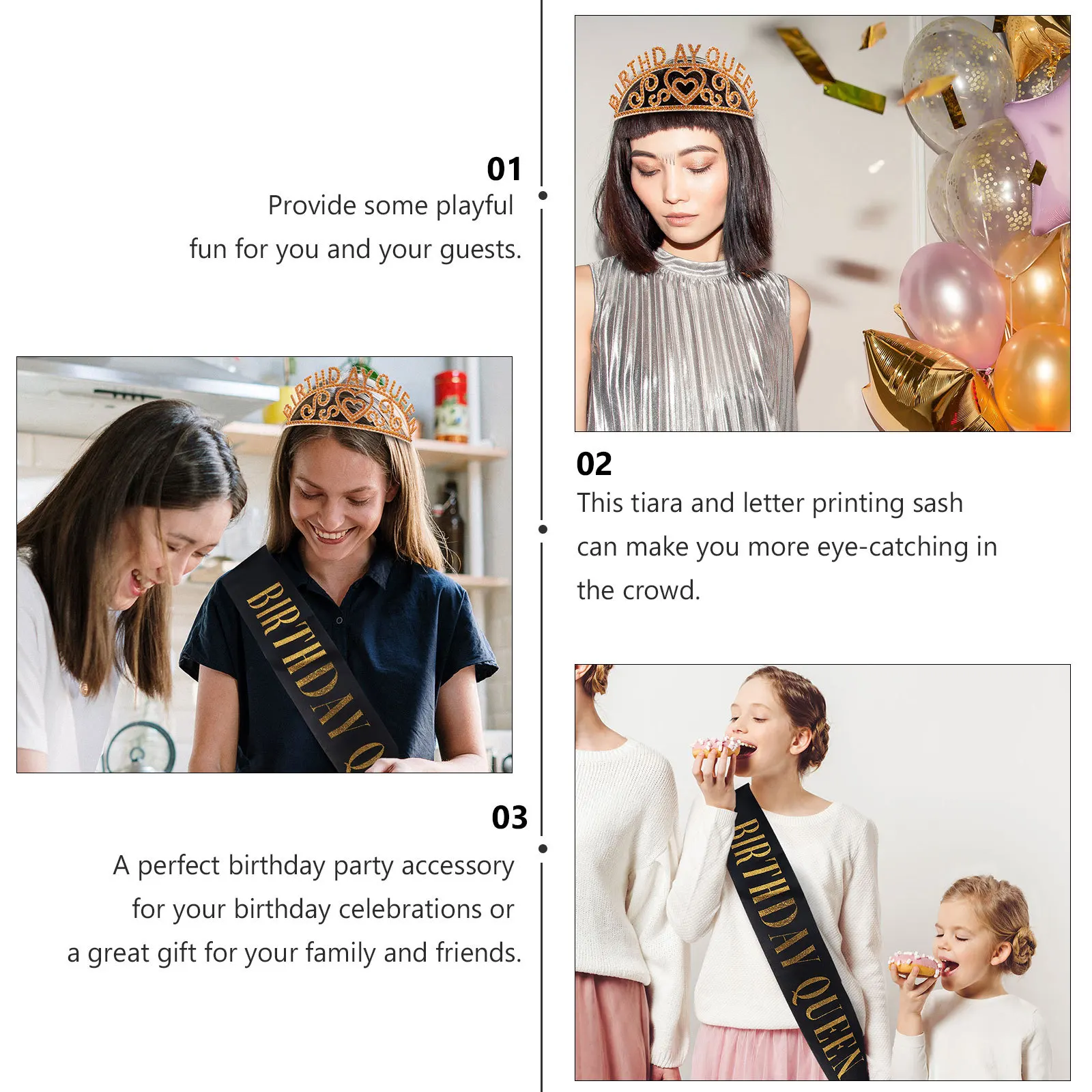 

2pcs /Set Birthday Crown Hair Accessories Rhinestone Tiara Headdress Letter Print Sash Party Decorative Headband For Women