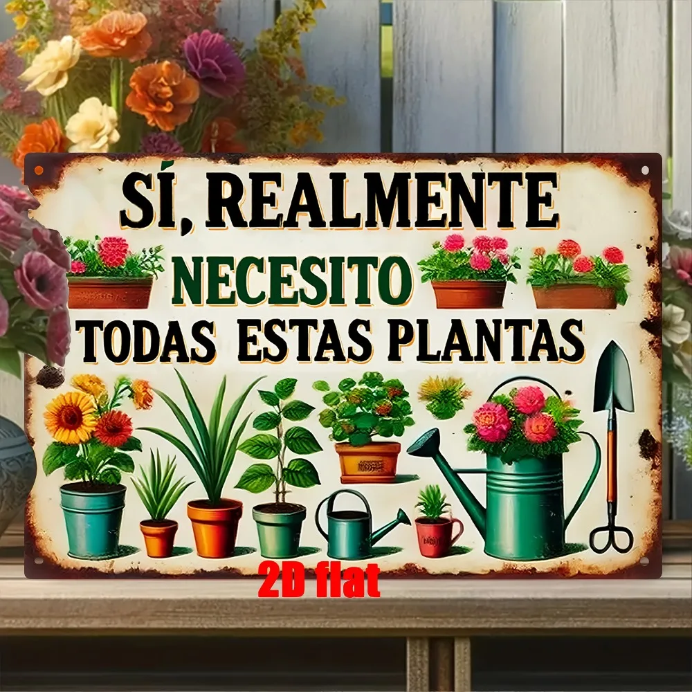 2D Flat, 1pc Metal Wall Art Sign, Home Wall Decor Plaque, Iron Sign, Spanish Need These Plants