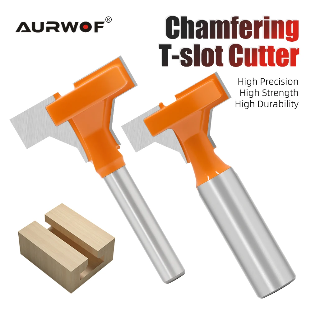 

AURWOF 1pc 6mm 1/4 8mm 12mm 1/2 Shank T-Slot Router Bit - Double Edge Grooving Cutter for Wood Slotting