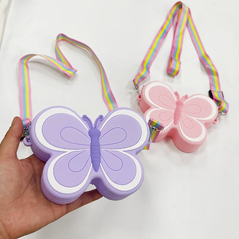 

Silicone Butterfly Shaped Design Bags Coin Bag Baby Girls Crossbody Bag Candy Color Kids Small Coin Purse 가방