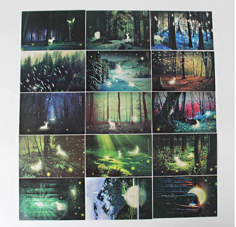30 Pcs Creative Glowing Postcard Birthday New Year Gift Wish Card Greeting Card Cartoon Theme Post Card For Decoration Message