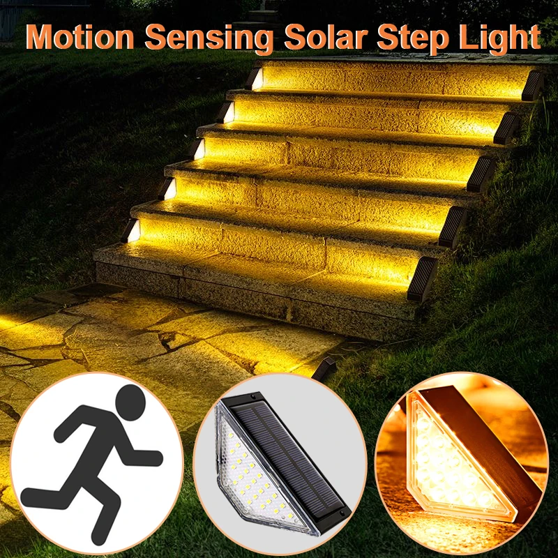 Human Body Induction Outdoor Step Light Motion Sensing Solar Lamp Waterproof Stair Light Deck Courtyard Garden Atmosphere Light