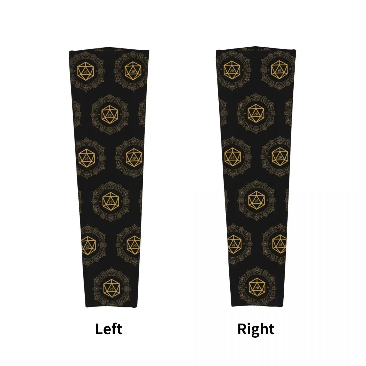 Polyhedral D20 Dice Monogram Bronze Tabletop RPG Arm Sleeves Men Women Sun UV Protection Tattoo Cover Up Sports Cooling Cycling