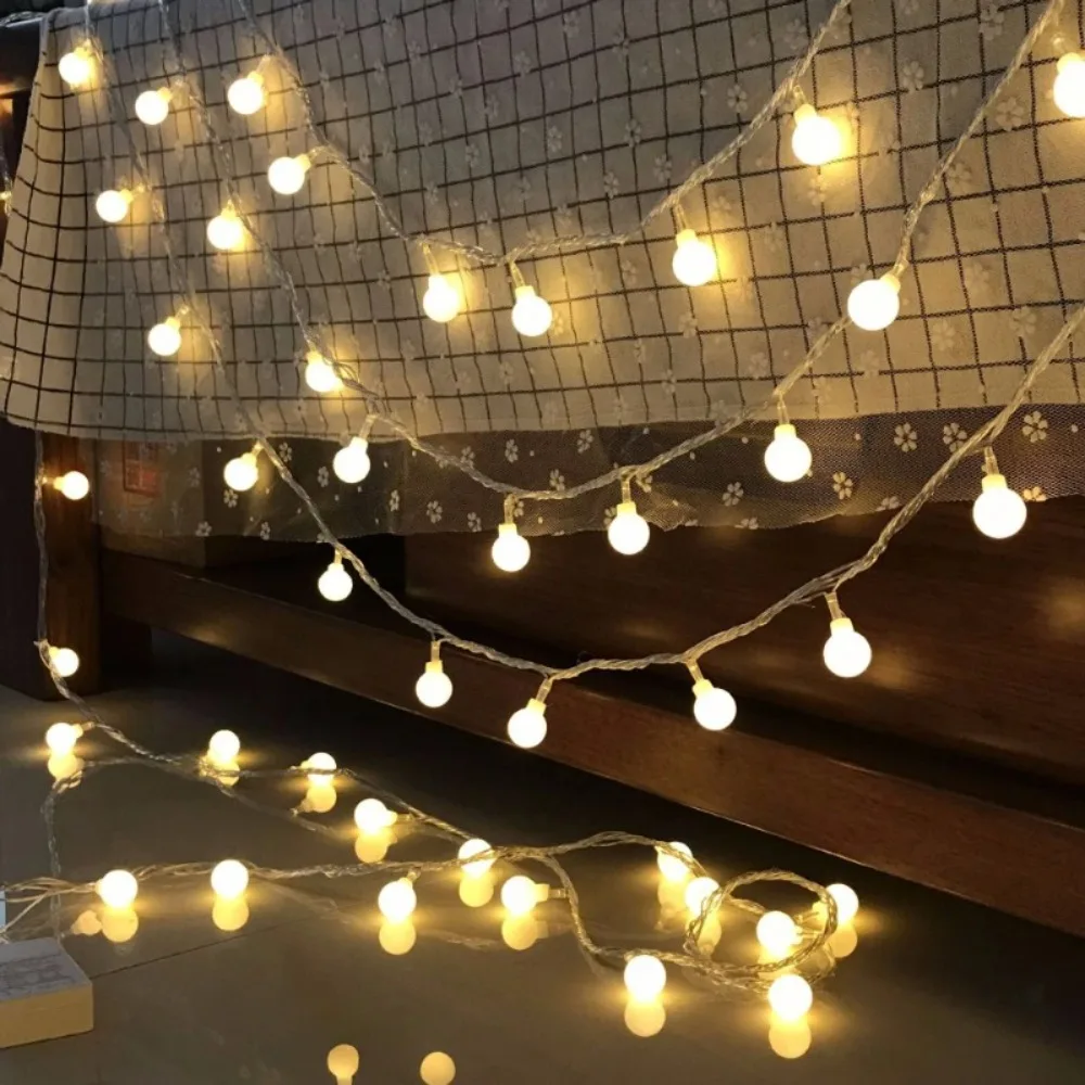LED Small White Ball Light String Outdoor Camping Courtyard Corridor Decoration Battery Box Power Supply Small Round Ball Light