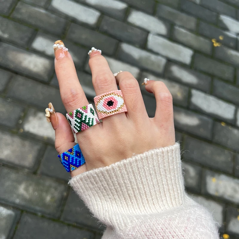 Fairywoo Handmade Beaded Rings For Women New Finger Ring Designer Luxury Jewelry Plant Cute Style Accessories Bohemia Rings