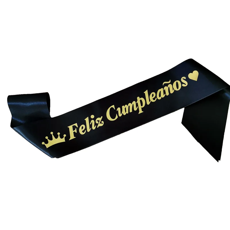 1Pc New Spanish Feliz Cumpleaños Satin Sash Happy Birthday Shoulder Strap Sash Kids Adult Birthday Party Supplies Decorations