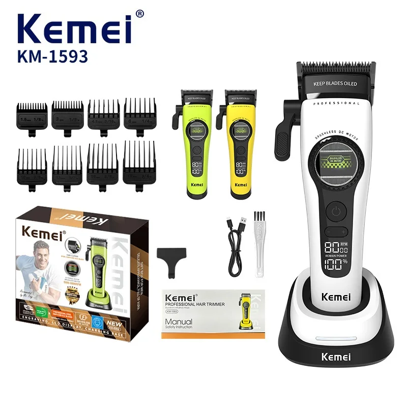 Kemei Clippers Professional Hair Clippers External Rotor Brushless Motor Hair Trimmers 8000RPM Hair Clippers Men KM-1593