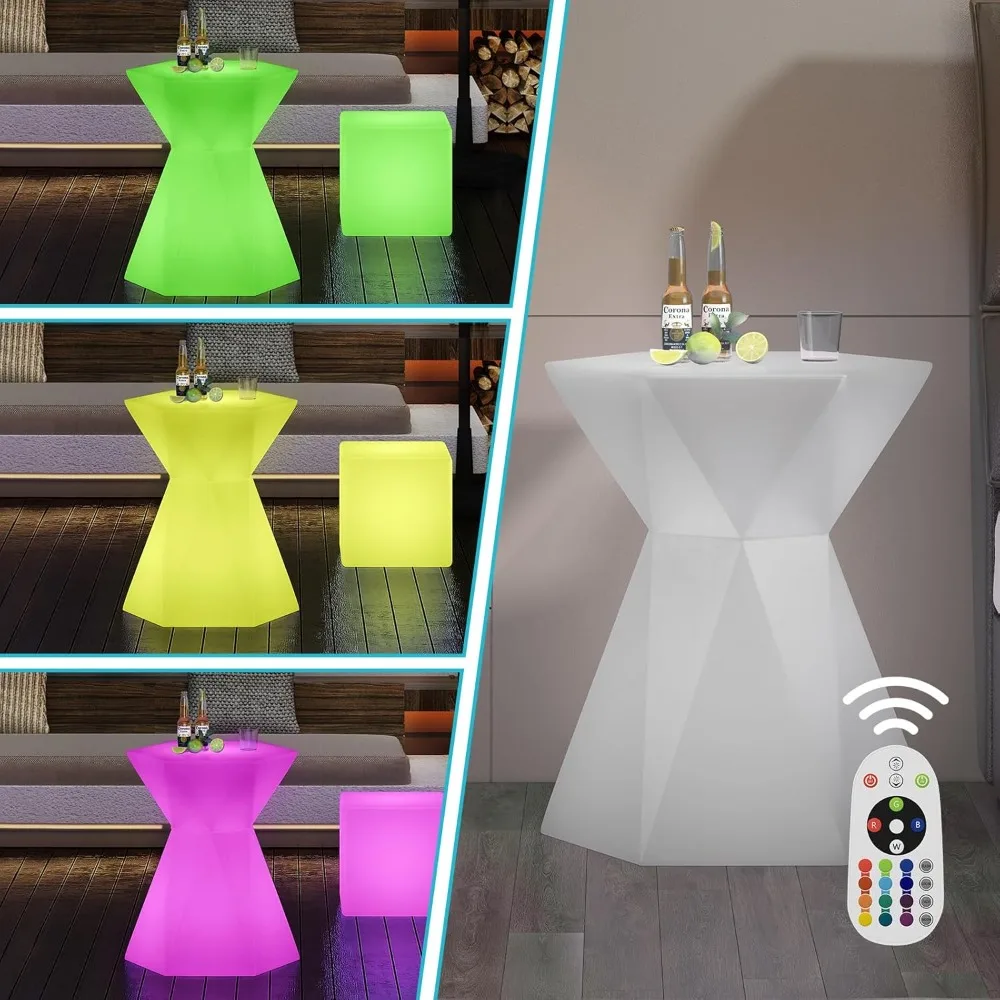LED Bar Table, LED Cocktail Table with Multi-Colored Lights, Rechargeable Light Up Cocktail Table with Remote, Waterproof