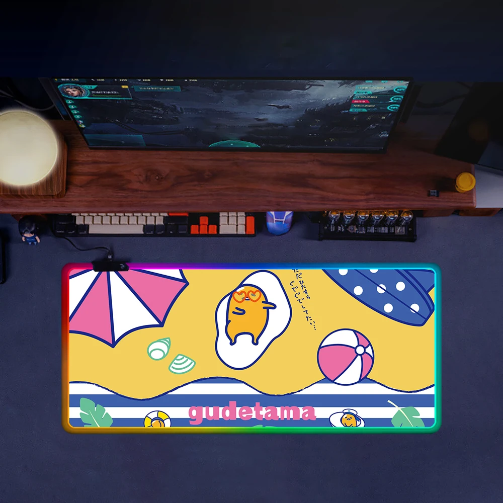 Gudetama RGB Pc Gamer Keyboard Mouse Pad Mousepad LED Glowing Mouse Mats Rubber Gaming Computer Mausepad