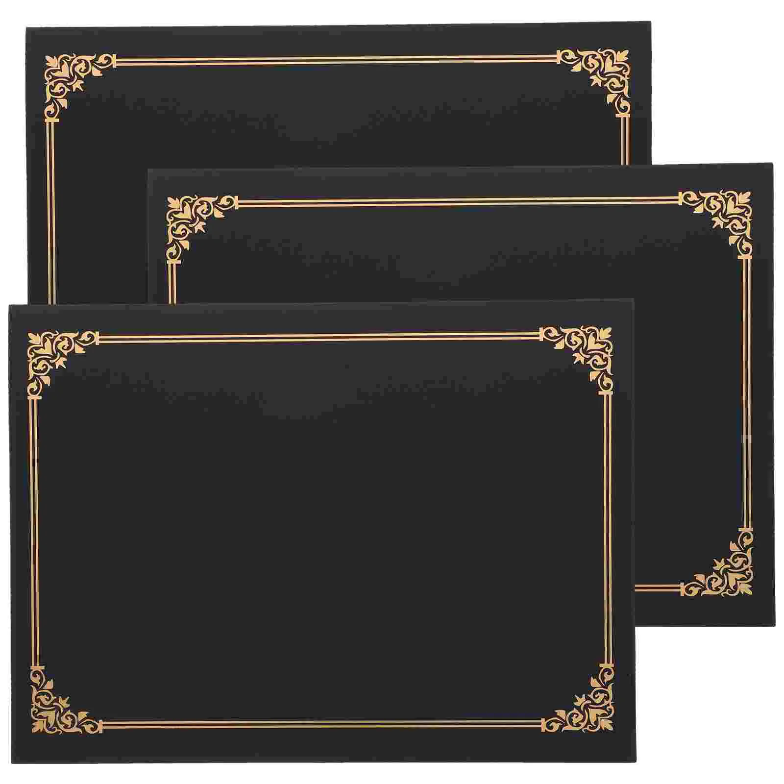 3 Pcs Certificate Paper Cover Envelope Protector 3090X2370X010CM Holders Award Folder Black
