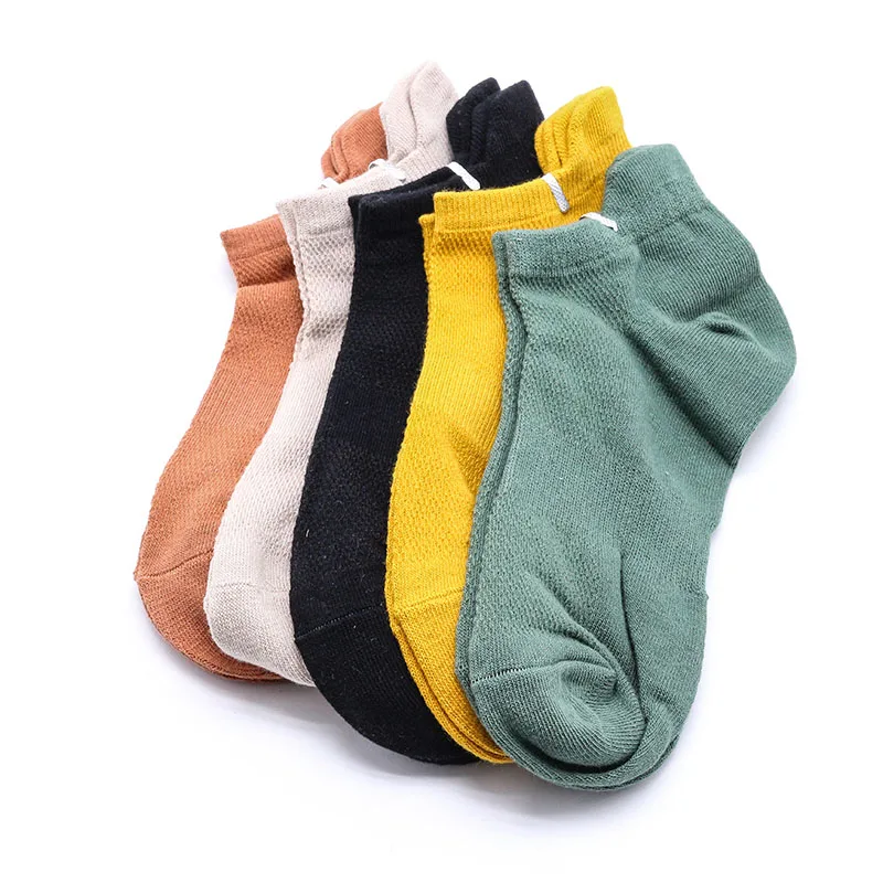 5 Pairs Summer Men 100 Cotton Short Mesh Socks Man HarajukComfortable Solid Color Casual Ankle Sock Male Net Sneaker Sock