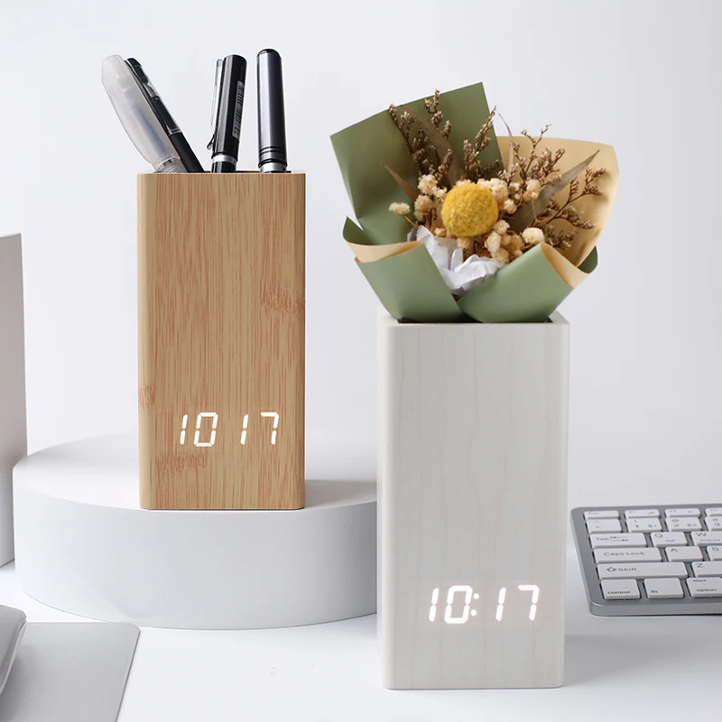 Creative Pen Holder Electronic Clock LED Digital Display Study Storage Pen Holder Alarm Clock