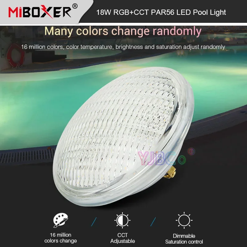 

PW02 Miboxer LoRa 433 18W RGB+CCT LED Underwater Lamp PAR56 LED Pool Light Waterproof IP68 433MHz RF Control Glass Cover