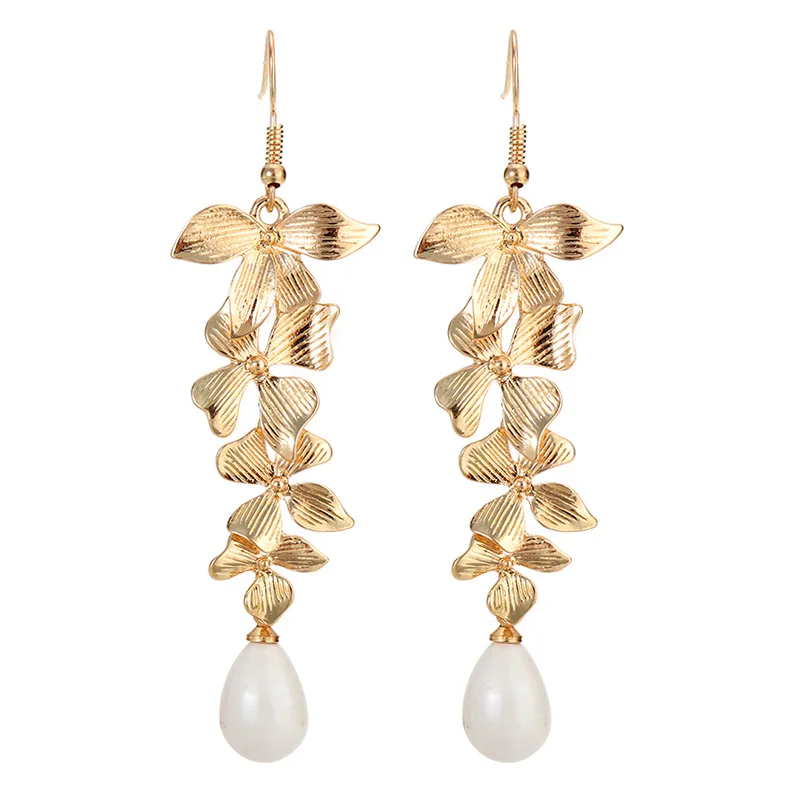 Golden Orchid Earrings For Bridal Women Pearl Pendant 2024 Eardrop Flower 2024 Designer Jewelry Gift