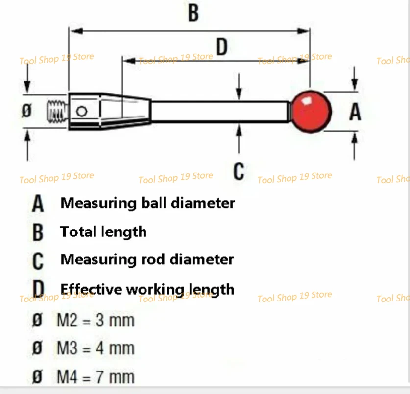 1pc CMM Touch Probe Stylus 6mm Ruby Ball CNC Lengthen Probe Tip Ceramic Shaft M4 A-5000-3712 OMP60 6.0*100mm Machine Tool Part