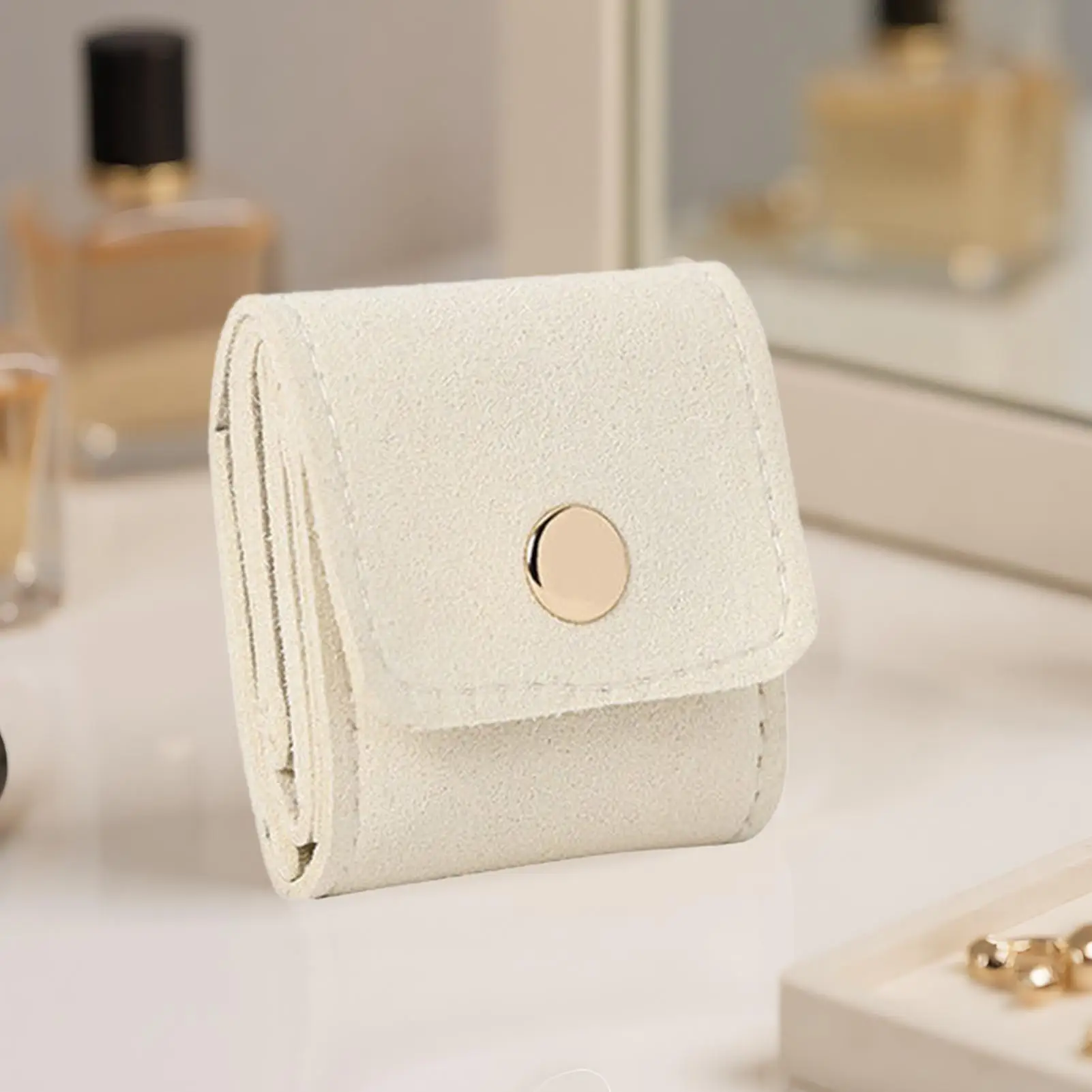 Portable Travel Jewelry Bag Earring Ring Holder Trendy Foldable Divided Case With Buckle Scratch-Proof PU Leather Bag