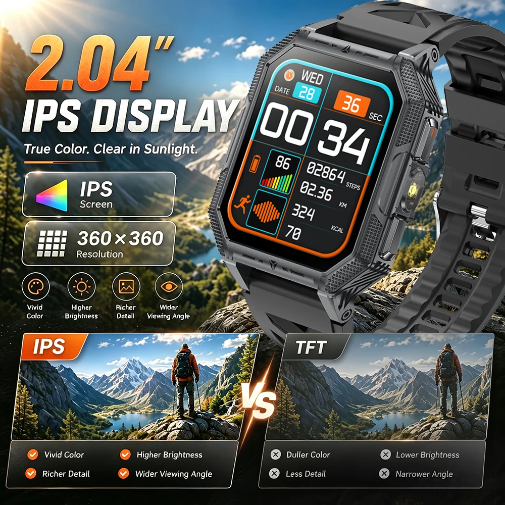 2026 New Outdoor Military Grade Smart Watch 1400mAh Big Battery 2.04