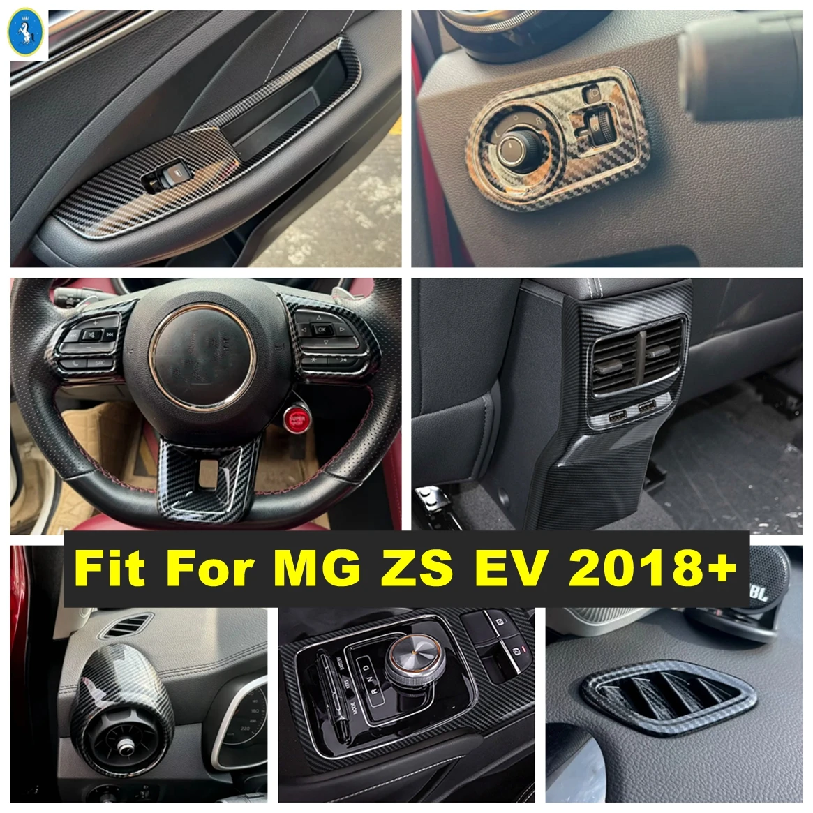 

ABS Auto For MG ZS EV 2018 - 2024 Gear Shift / Steering Wheel / Window Lift / Air AC Outlet Decor Panel Accessories Cover Trim