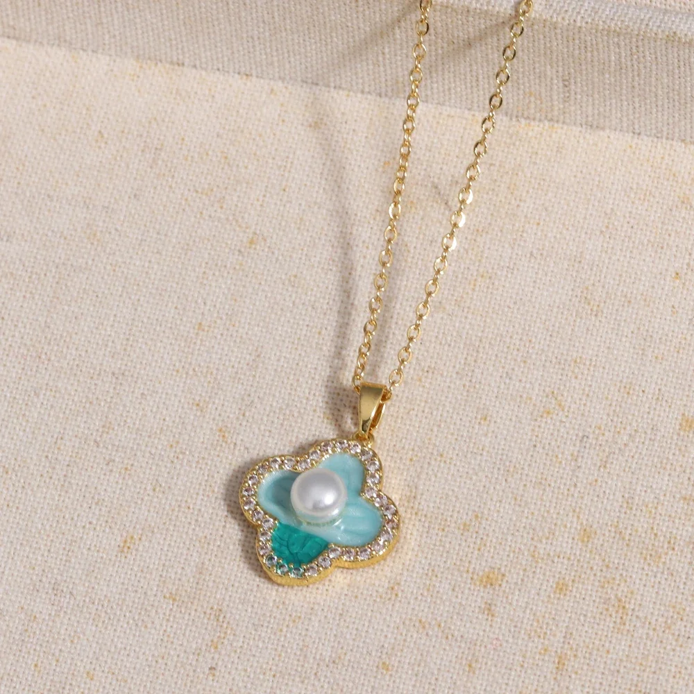 316L Stainless Steel Colorful Drop Oil Flower Heart Irregular Necklace For Women Girls Vintage French Delicate Jewelry Gifts