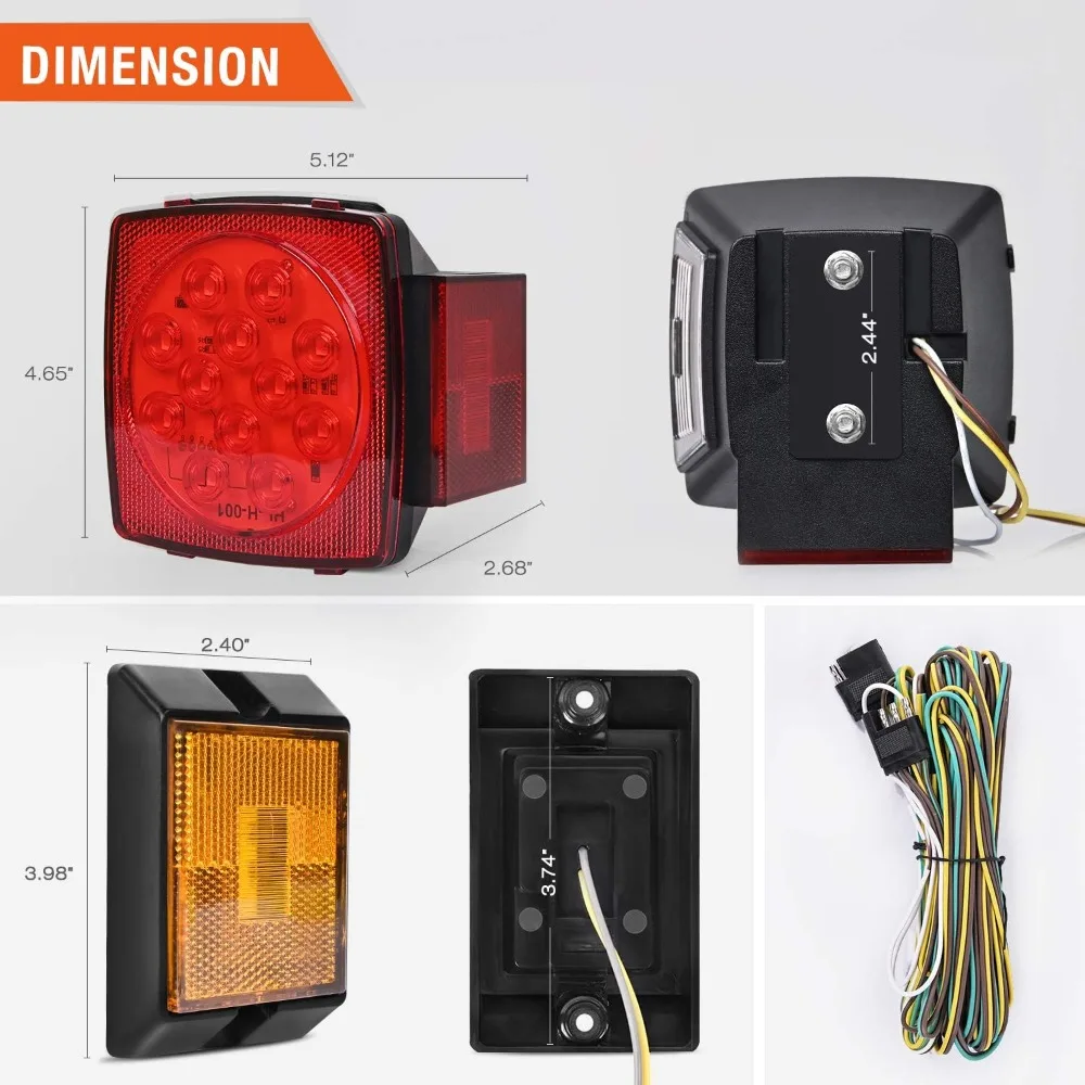 Nilight 2PCS Square LED Trailer Light Kit Low Profile Stop Turn Tail Side Marker License Lamps for Utility Boat Camper RV Trucks