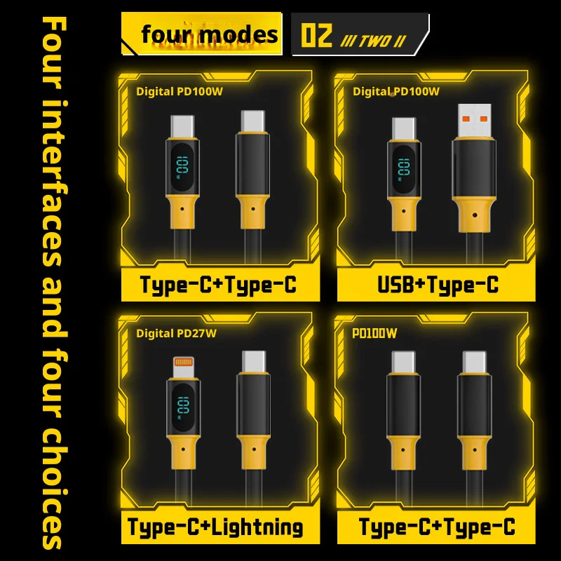 كابل PD100W من النوع C شاشة LED 6A سلك شاحن سريع الشحن متوافق مع كابل Macbook Xiaomi POCO Samsung Type-C USBC