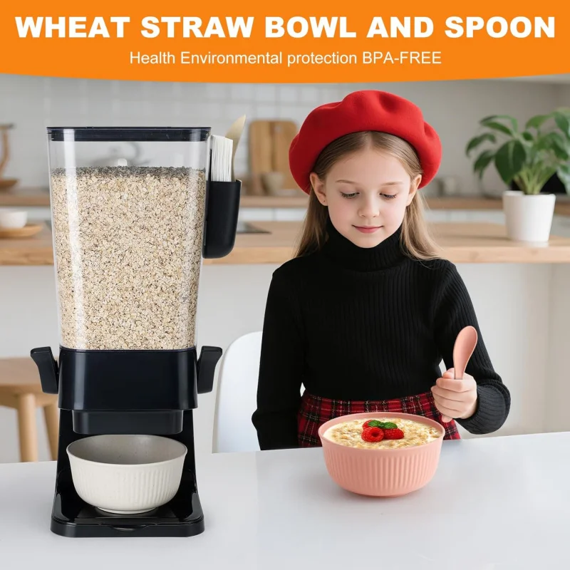 موزع الحبوب كونترتوب أسود 2 عبوة مع أوعية ملاعق صندوق أدوات المائدة، 5.5 كيو تي موزع الطعام الجاف منظم الوجبات الخفيفة حاويات Stor