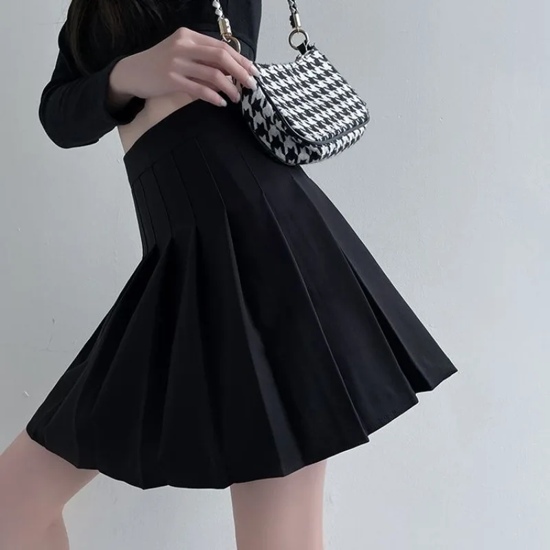 HOUZHOU Short Pleated Skirt Women Preppy Style High Waist A-line Sexy Cute Black Grey Mini Skirt Y2K Skort Casual School Uniform