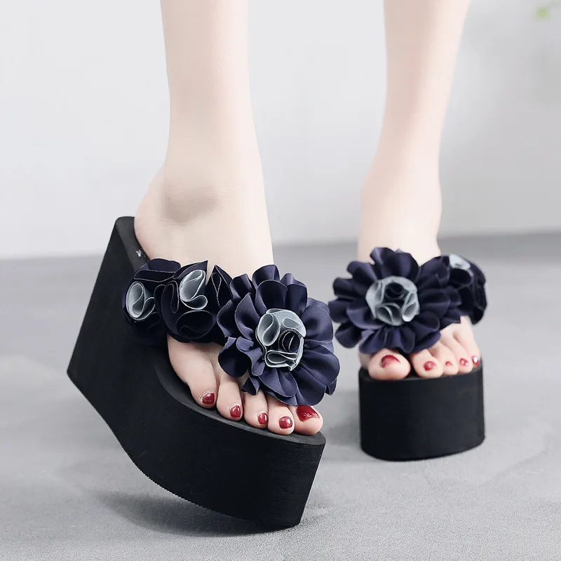 2024 Summer Women's Slippers Flowers Bohemian Ladies Flip-flops Platform Wedge Non-slip Fashion Wear Female Beach Holiday Shoes image 2