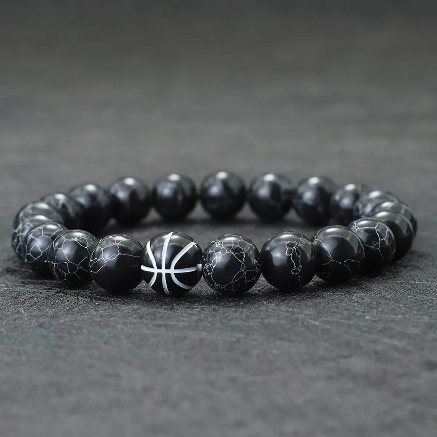 Noter New Mimimalist Beaded Men Bracelet Basketball Tennis Braclet 10mm Black White Howlite Stone Braslet Gift For Him Pulseira