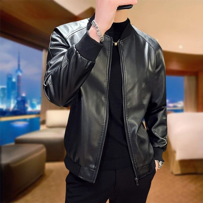 

Mid Age Men's Short Leather Jacket Business Casual Style Soft Leather Coat Spring Autumn Wear