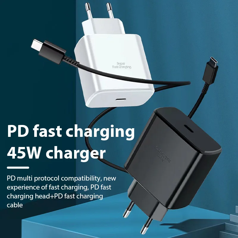45W 5A Super Fast Charger for Samsung S21 S22 FE S23 S24 Plus S25 Ultra A07 A17 A56 A36 A26 USB-C to Type-C Rapid Charging Cable