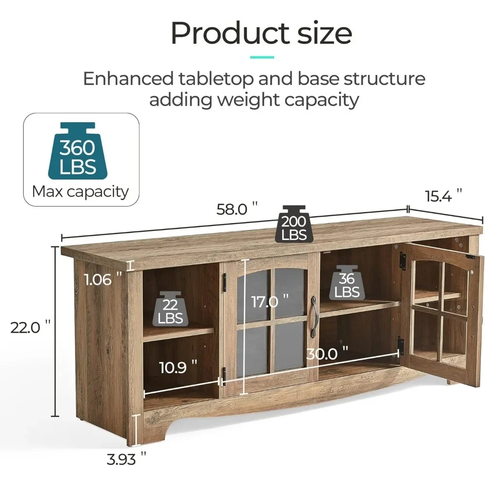 Farmhouse TV Stand , Wood Entertainment Center with Glass Door Storage Cabinet & Adjustable Shelves,TV Stands