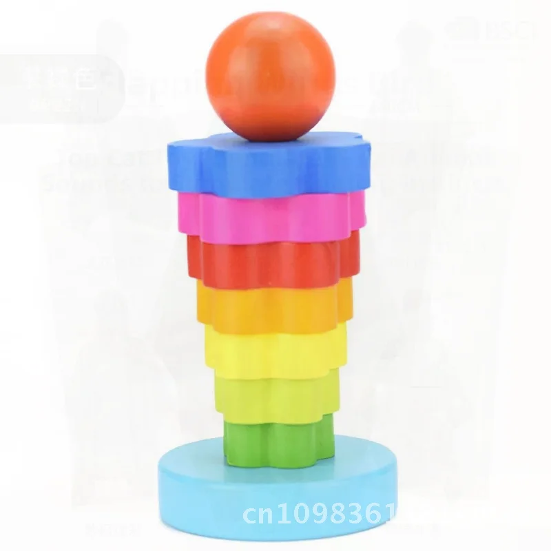 Rainbow Tower Wooden Stacked High Building Blocks for Children Educational Toy for Boys And Girls Colorful Sensory Hand-eye