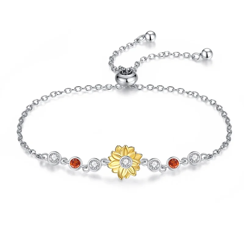 Pink Cherry Blossom Blue Eyes Love 925 Sterling Silver Bracelet Sparkly Zircon Bracelet Valentine\'s Day Gift Jewelry For Ladies
