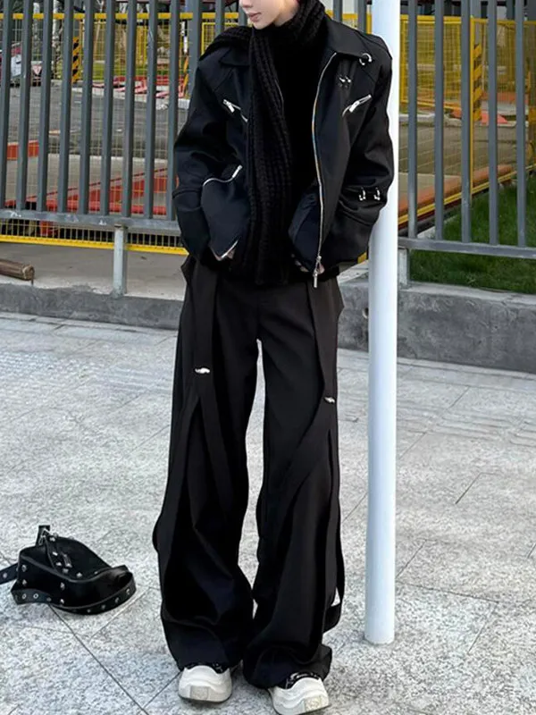 Cleanfit American Sle Men's Straight Leg Bla Casual Pants Patchwork Design Faionable And Haome Floor-Length Trousers