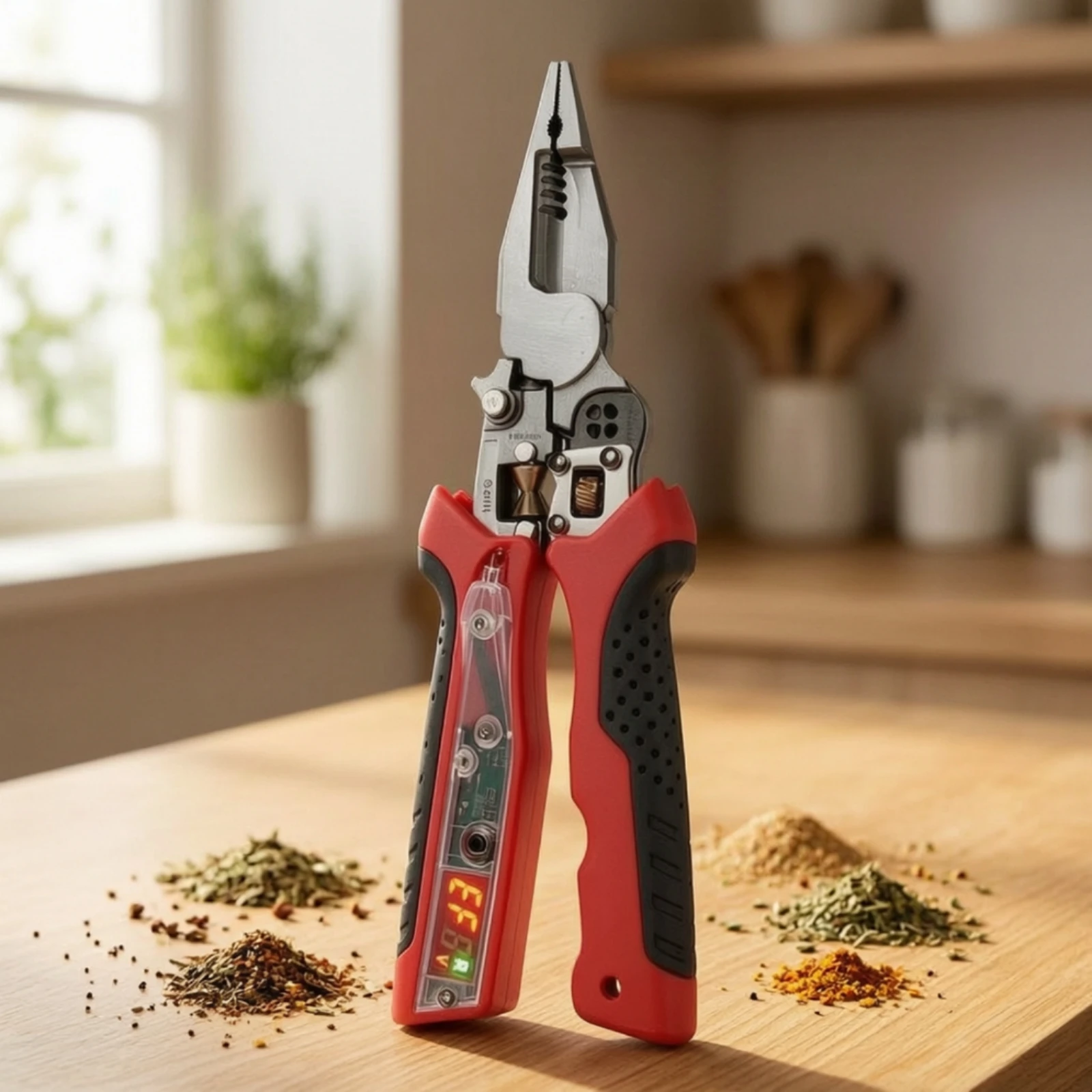 Wire Stripping Pliers with Voltage Tester Insulated Needle Nose Pliers with Voltage Tester Tool One-Handed for Electricians