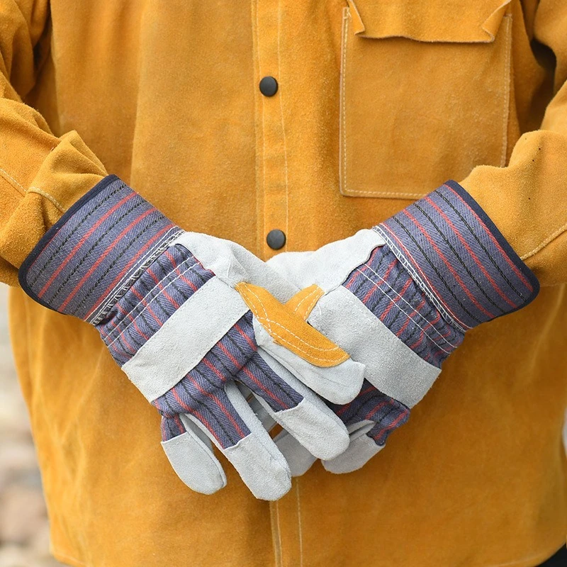 Work Gloves Soft Cowhide Driver Hunting Driving Farm Garden Welding Security Protection Safety Mechanic Glove