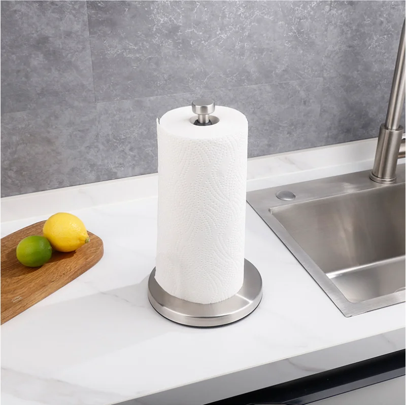Stainless Steel Kitchen Countertop Paper Towel Holder,Vertical Damping Tissue Roll Stand for Dining Table,Desk Top Napkin Rack